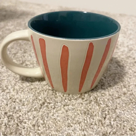 Opal House striped pink turquoise ceramic stoneware coffee mug - Picture 3 of 9